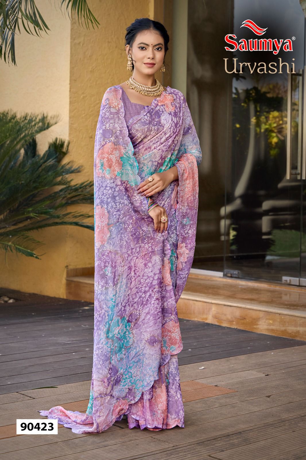 Urvashi By Saumya Chiffon Brasso Printed Sarees Suppliers In India